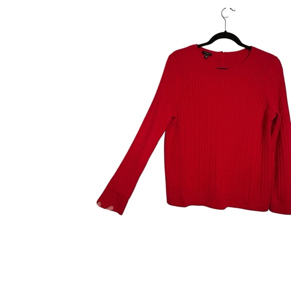 Talbots Cherry Red Round Neck Cable Knit Long Sleeve Sweater Sz LP - Picture 3 of 7